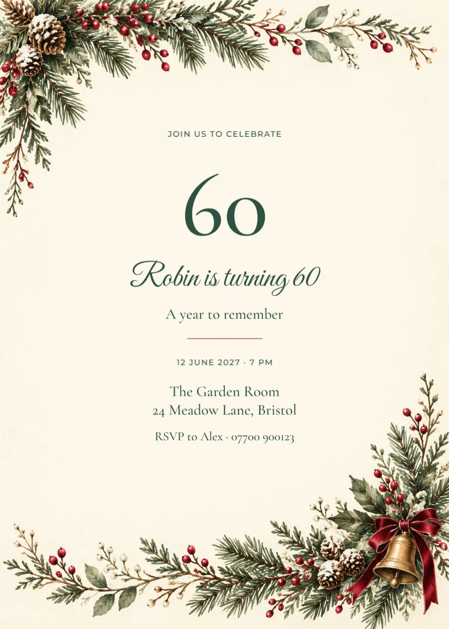 Winter evergreen – sixtieth birthday: printable design preview