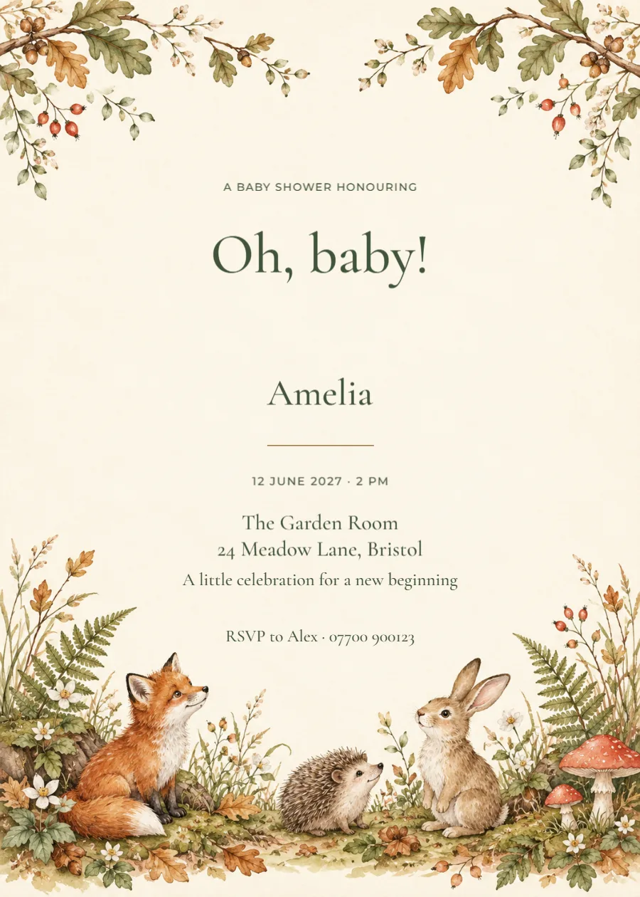 Woodland picnic – baby shower: printable design preview