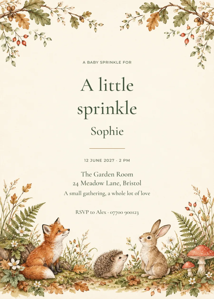Woodland picnic – baby sprinkle: printable design preview