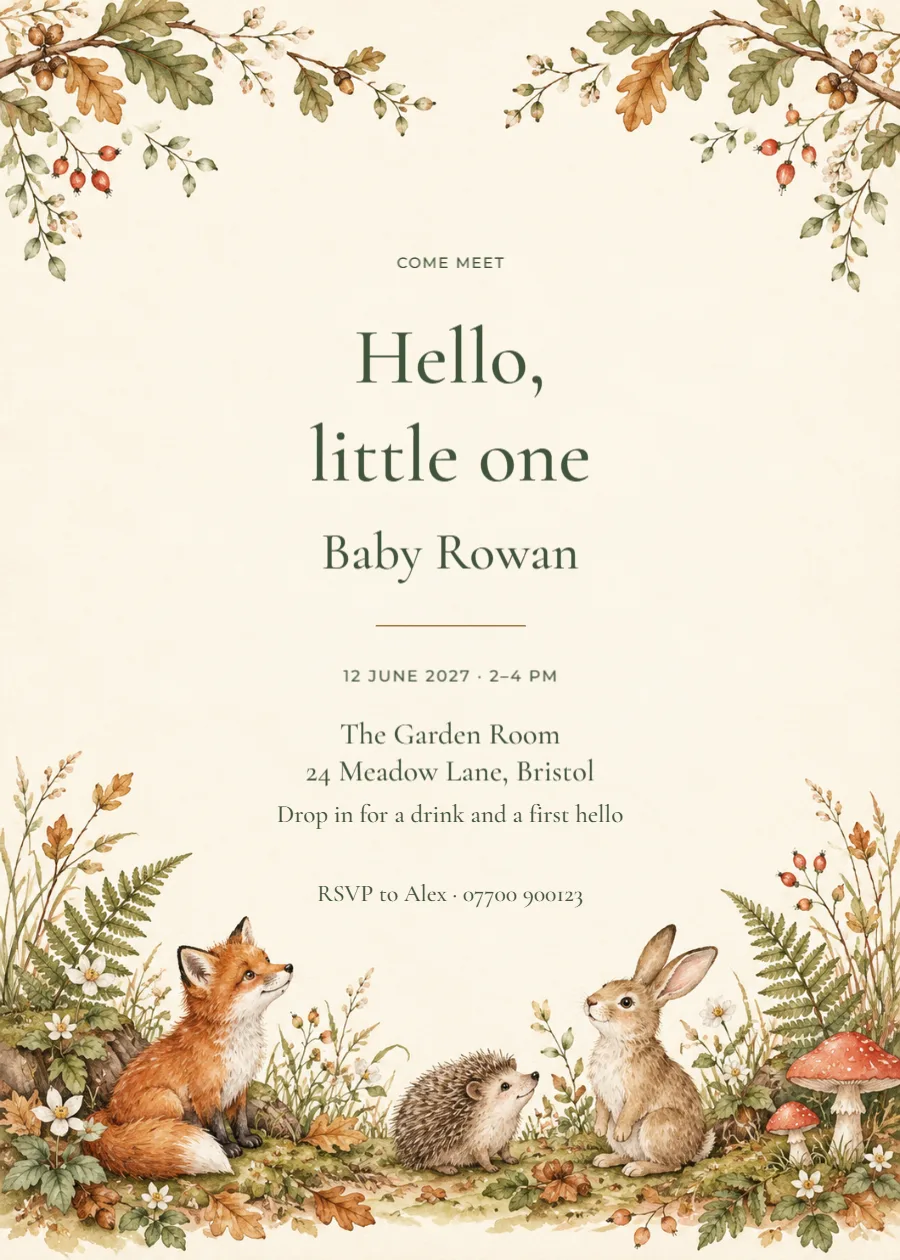 Woodland picnic – sip and see: printable design preview