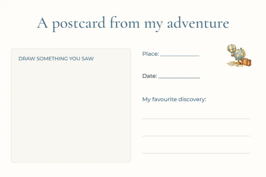 A postcard from my adventure – travel journal: printable design preview