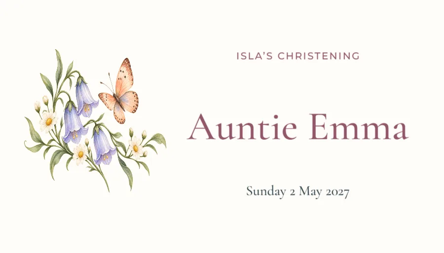 A place with love – christening place card: printable design preview