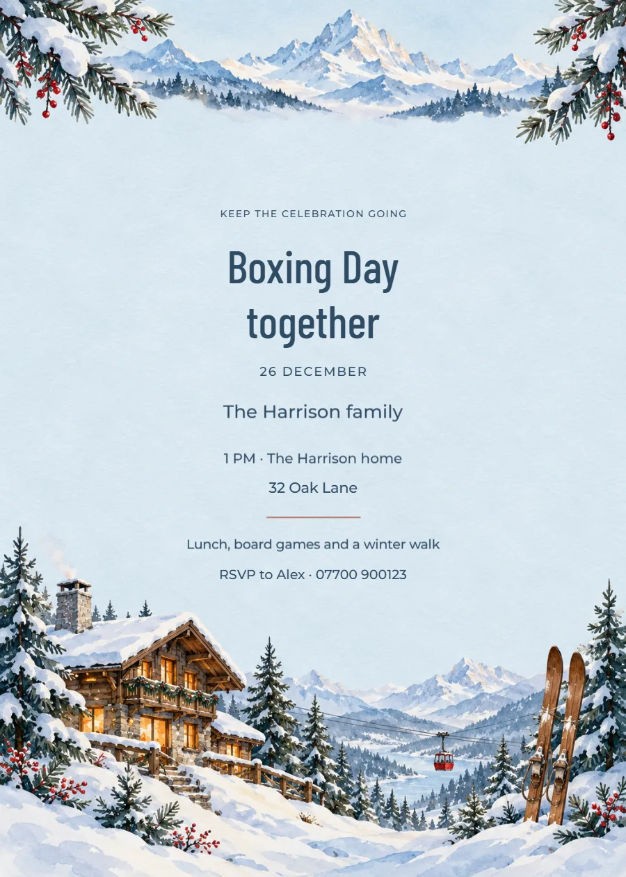 Alpine chalet – Boxing Day lunch: printable design preview