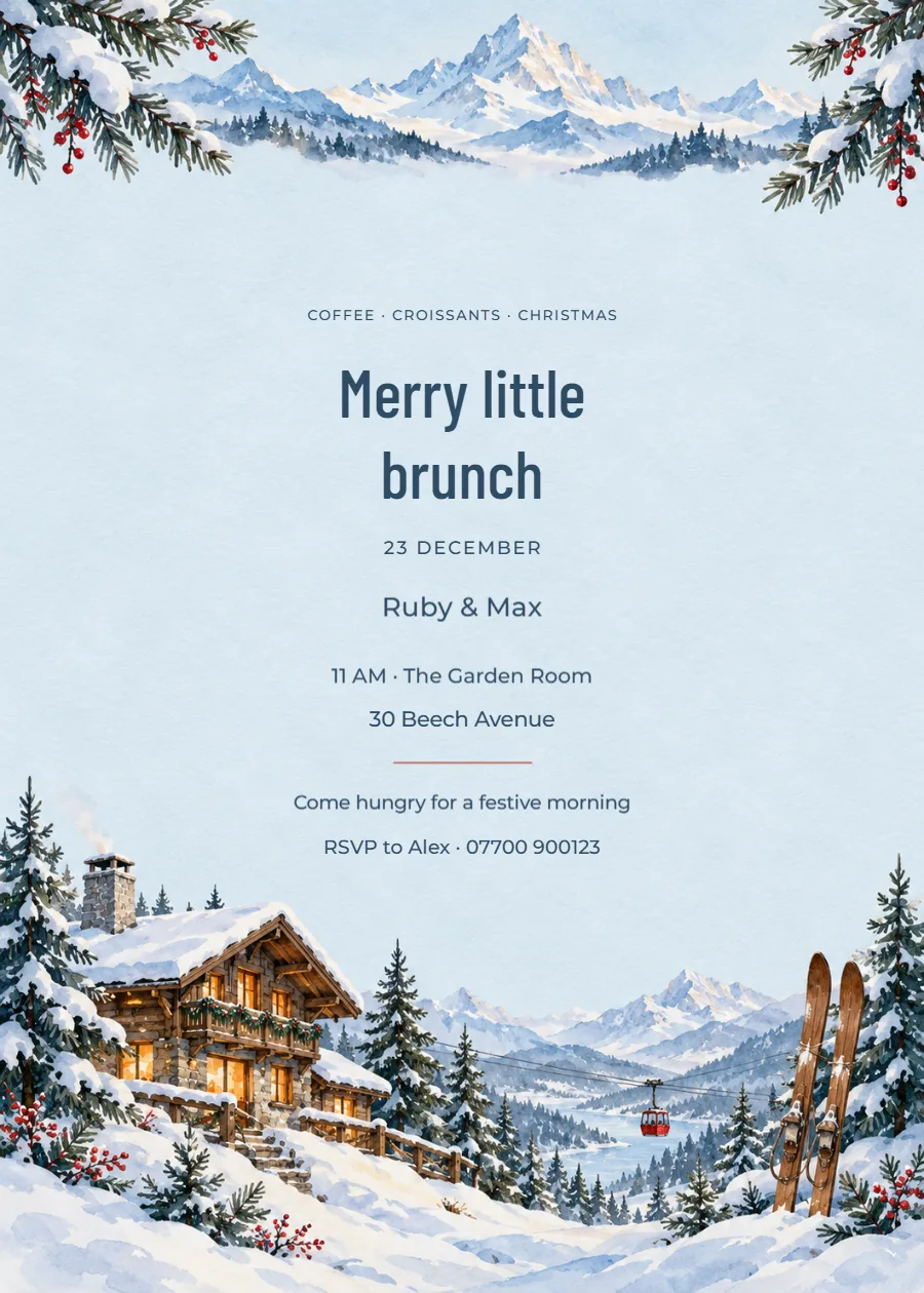 Alpine chalet – Christmas brunch: printable design preview