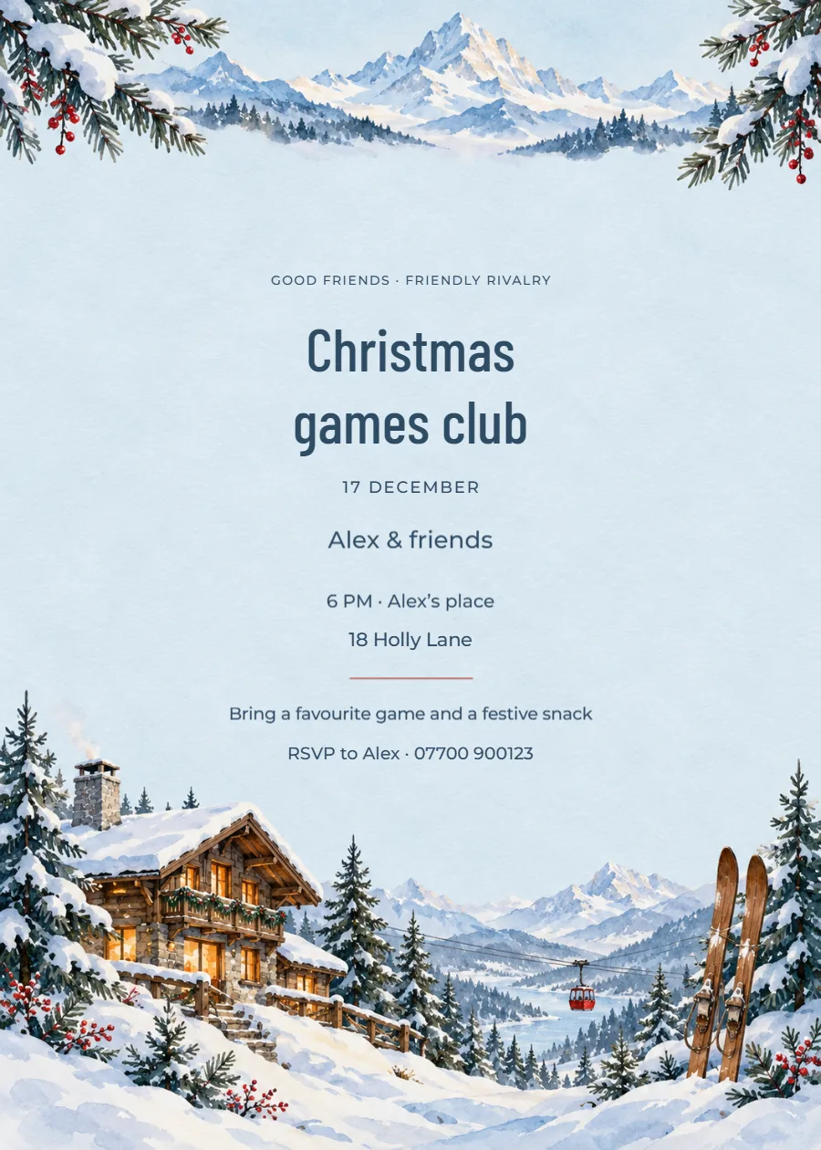 Alpine chalet – Christmas games night: printable design preview