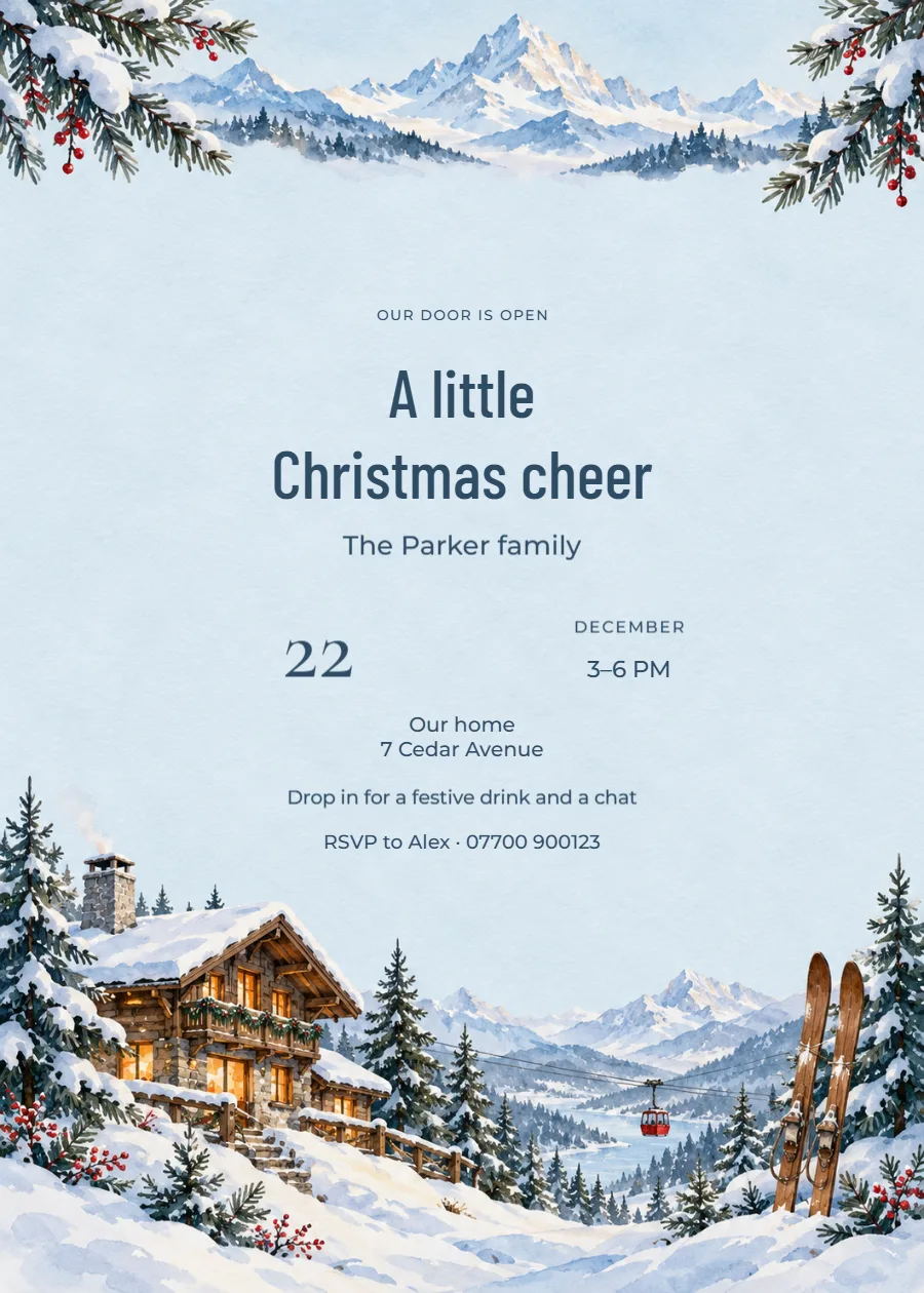 Alpine chalet – Christmas open house: printable design preview