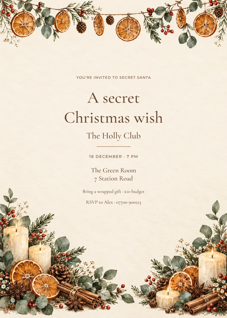 Citrus and clove – Secret Santa party: printable design preview