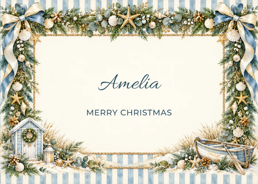 Coastal Noel – Christmas name card: printable design preview