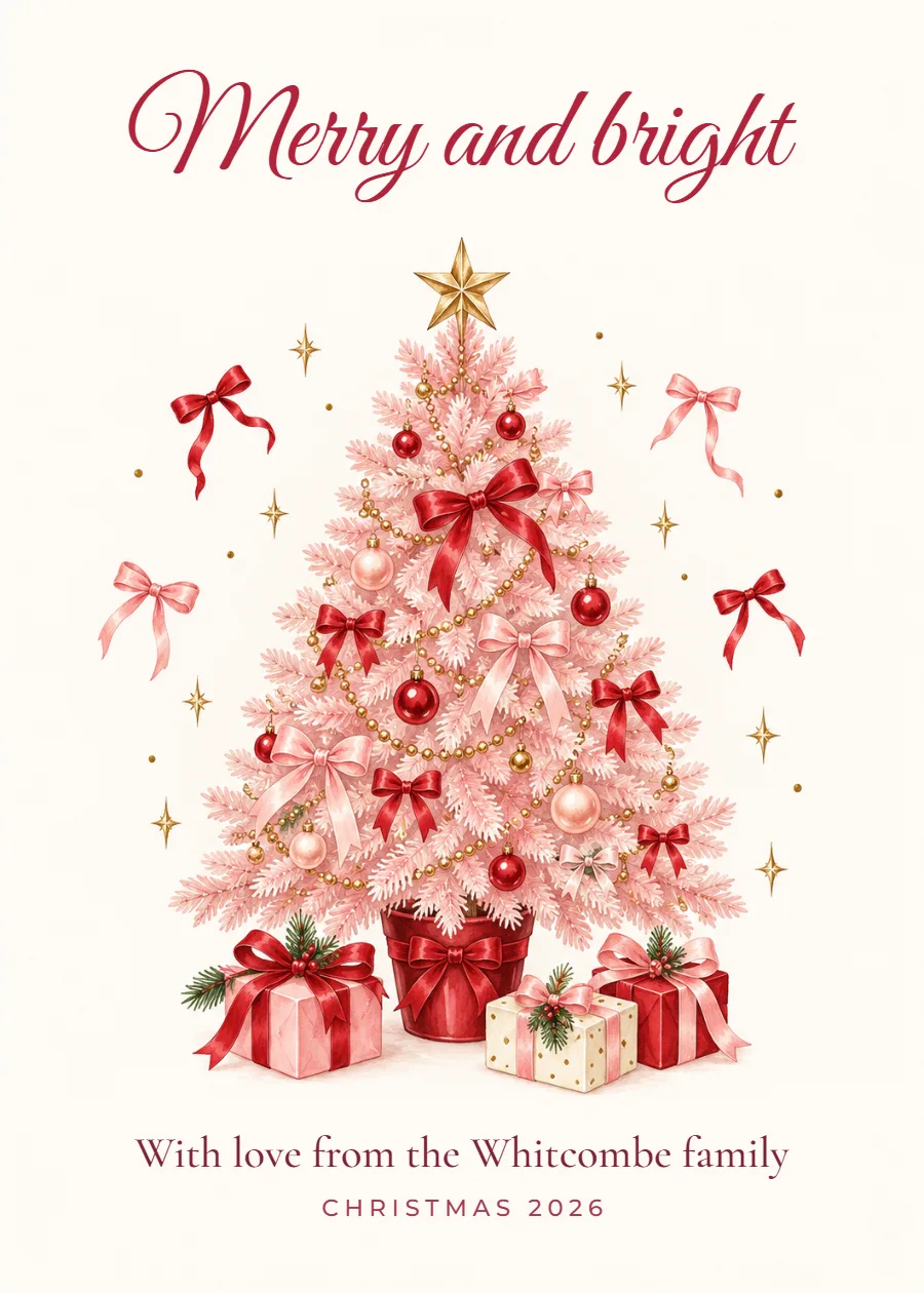 Coquette bows – illustrated Christmas card: printable design preview