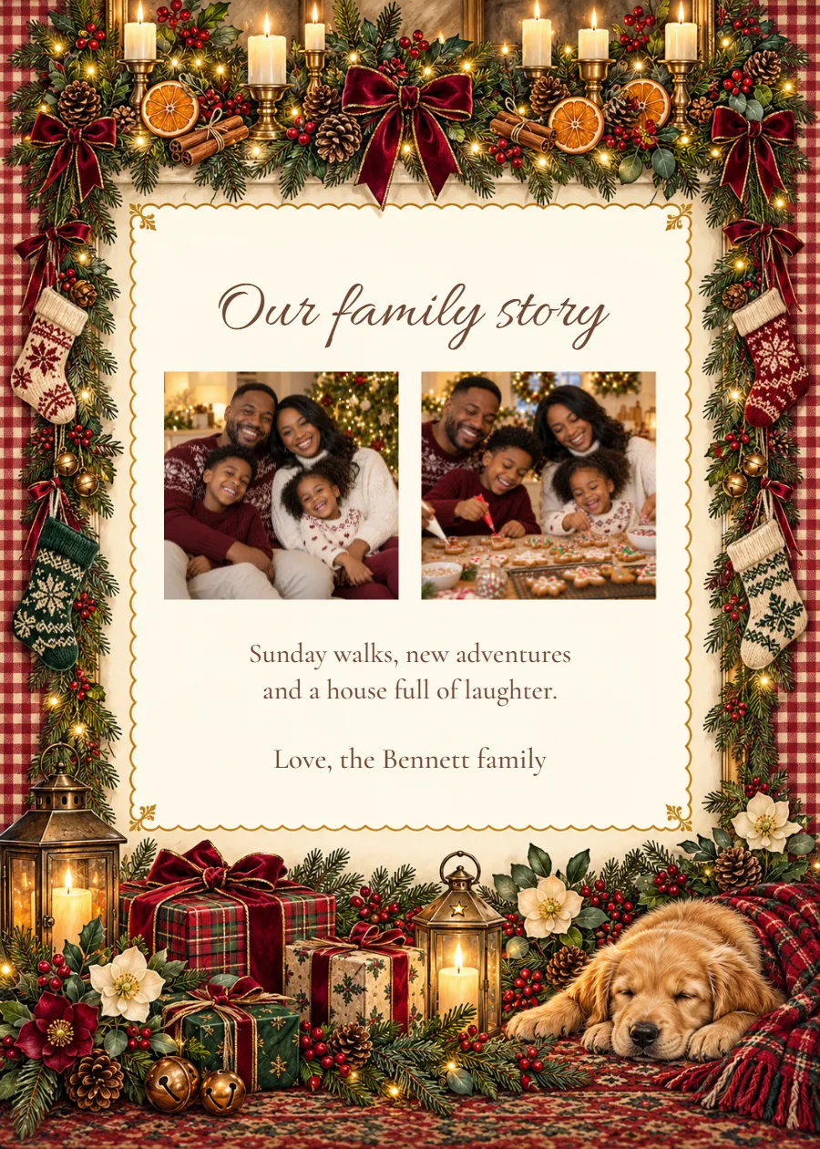 Fireside wishes – Christmas memories card: printable design preview