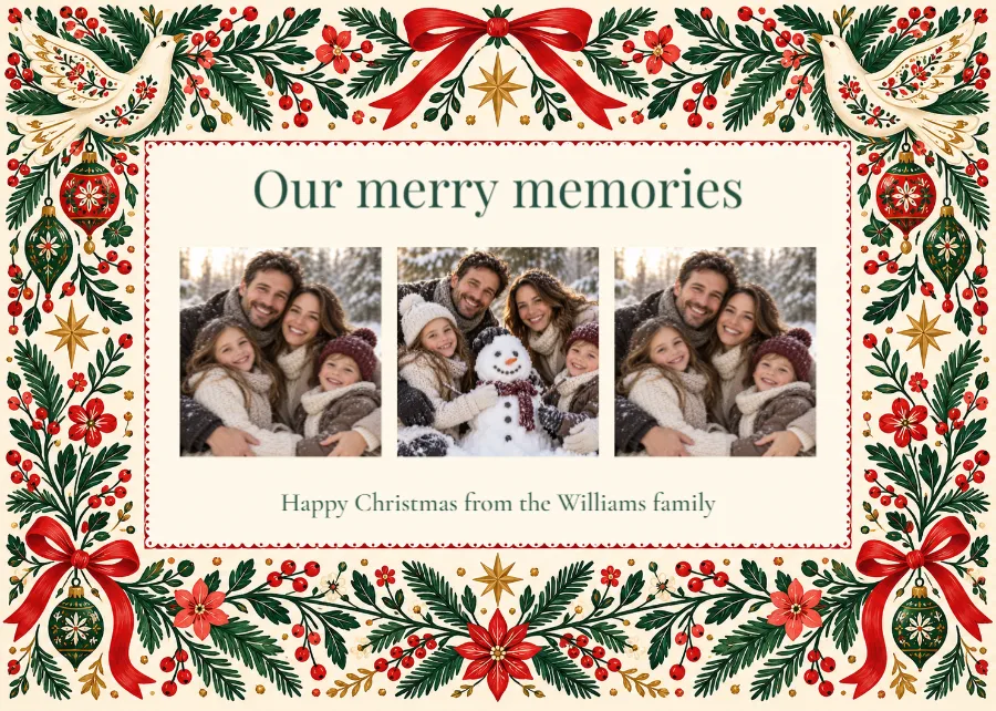 Doves of December – Christmas memories card: printable design preview