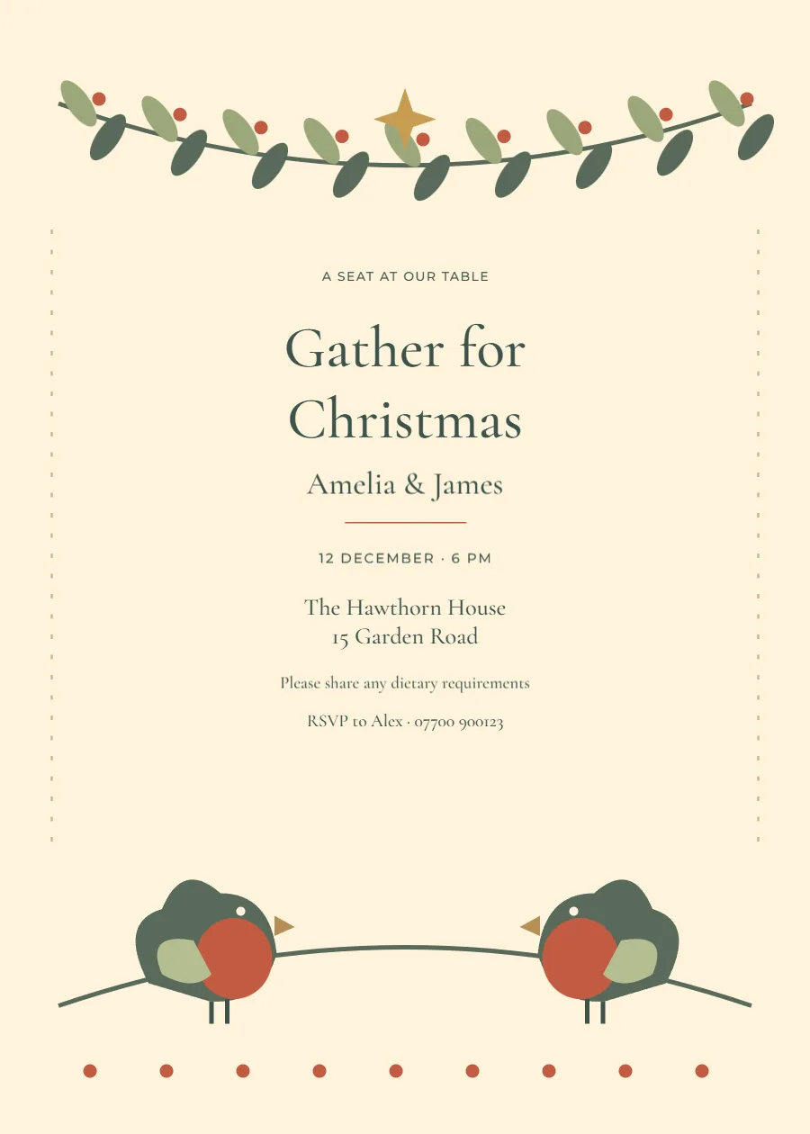 Folk robin – Christmas dinner: printable design preview