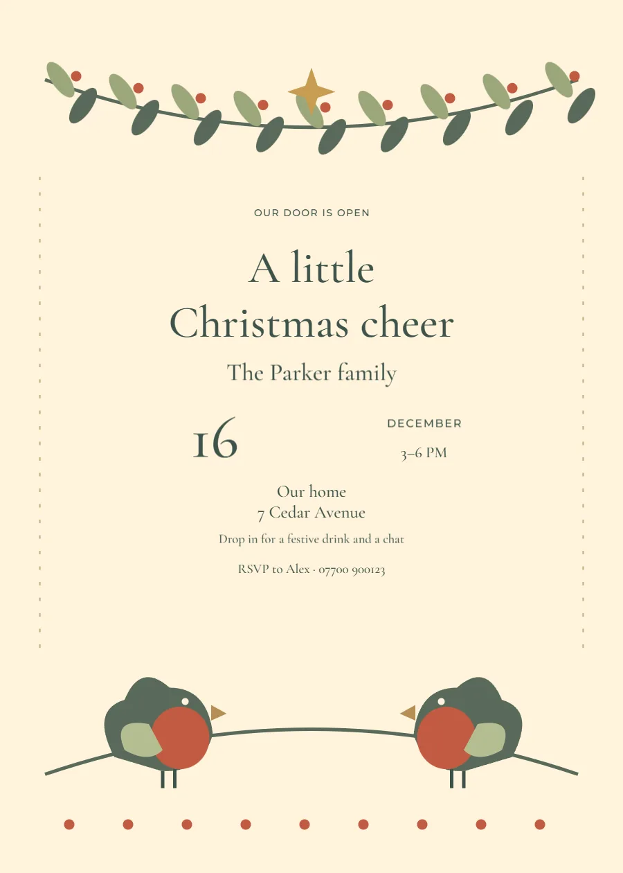 Folk robin – Christmas open house: printable design preview