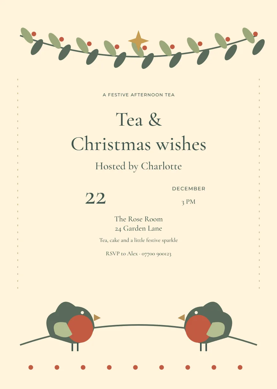Folk robin – Christmas afternoon tea: printable design preview