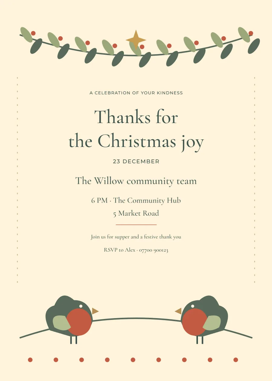 Folk robin – Christmas volunteer thank you: printable design preview