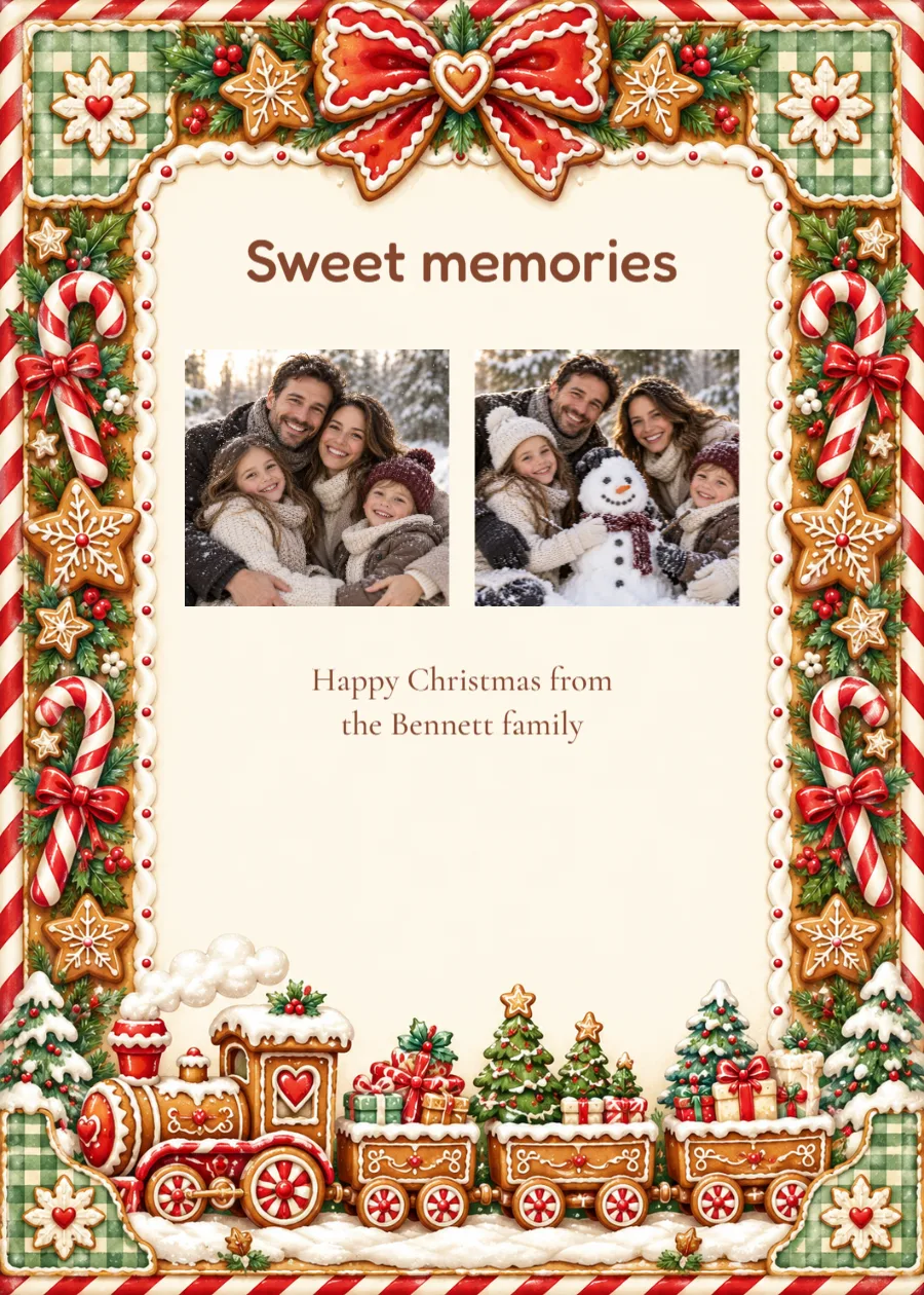Gingerbread express – Christmas memories card: printable design preview