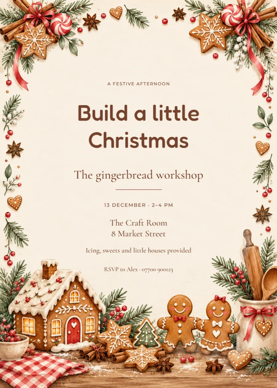 Gingerbread kitchen – Gingerbread house workshop: printable design preview