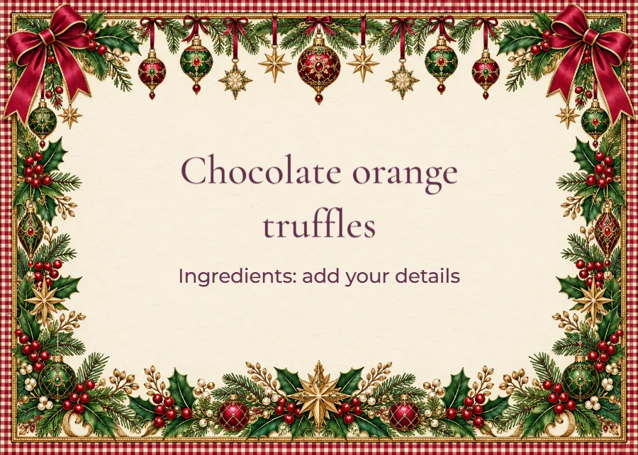 Heirloom sparkle – Christmas buffet label: printable design preview