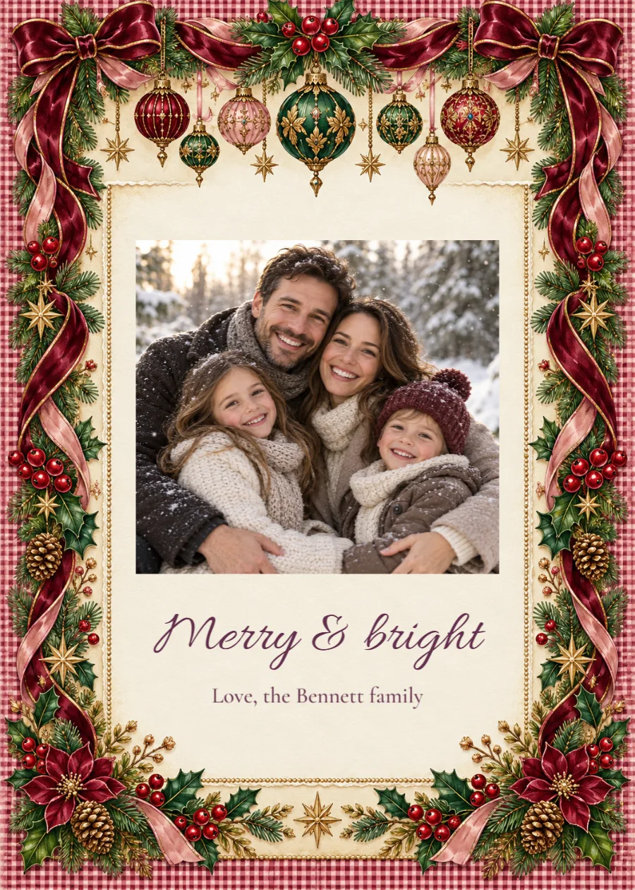 Heirloom sparkle – family photo Christmas card: printable design preview