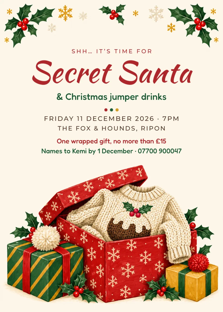 Pudding jumper – Secret Santa invitation: printable design preview