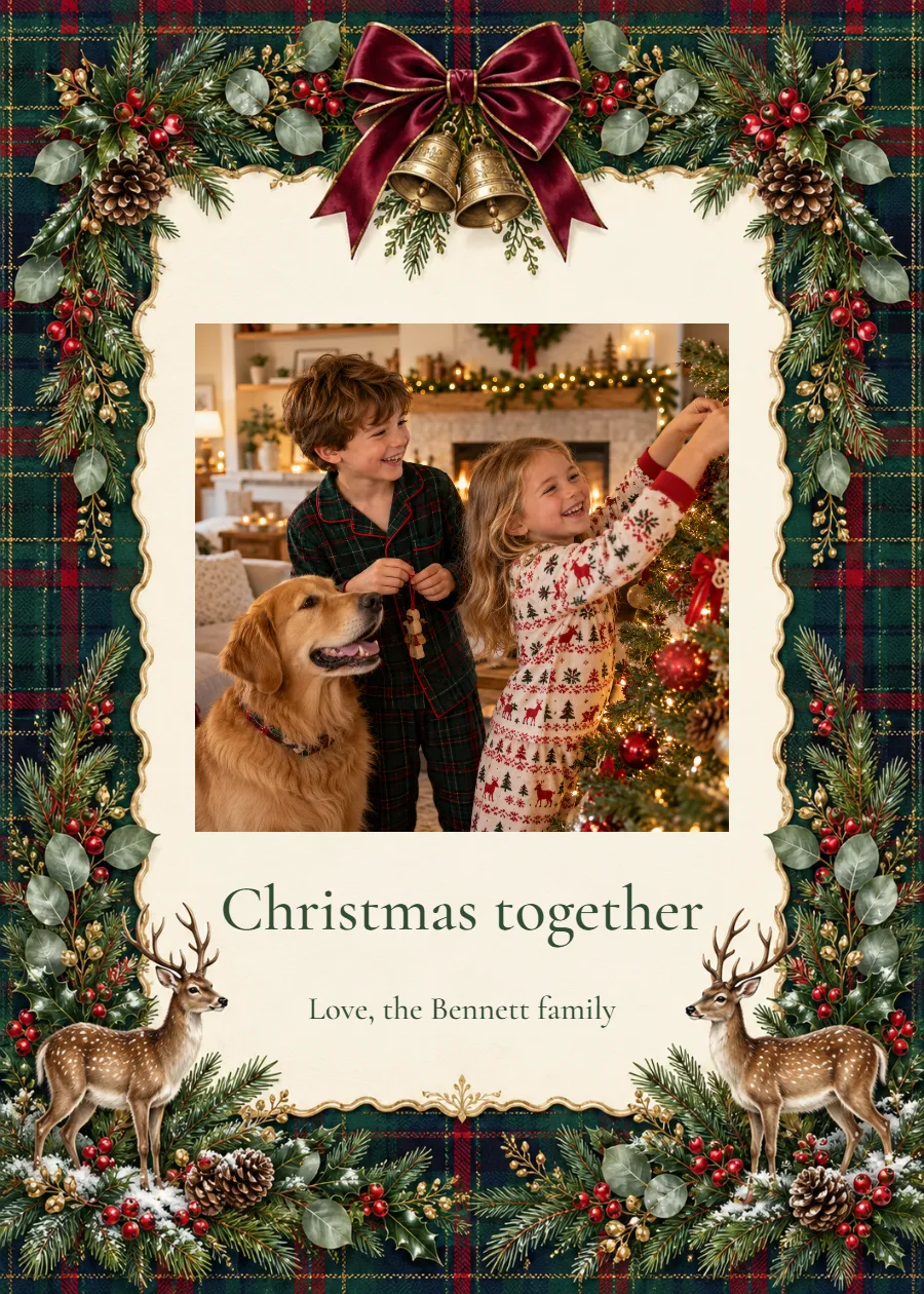 Forest stillness – family photo Christmas card: printable design preview