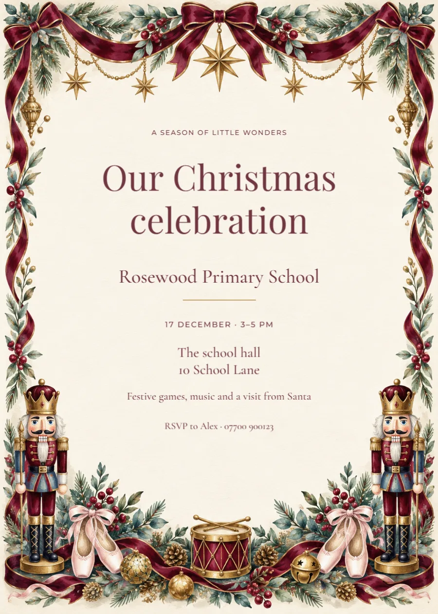 Nutcracker theatre – School Christmas celebration: printable design preview