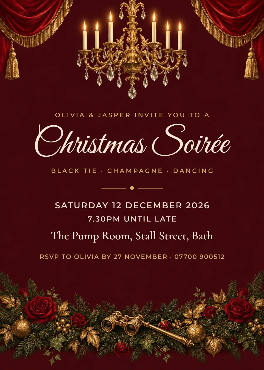 Opera velvet – black tie Christmas party: printable design preview