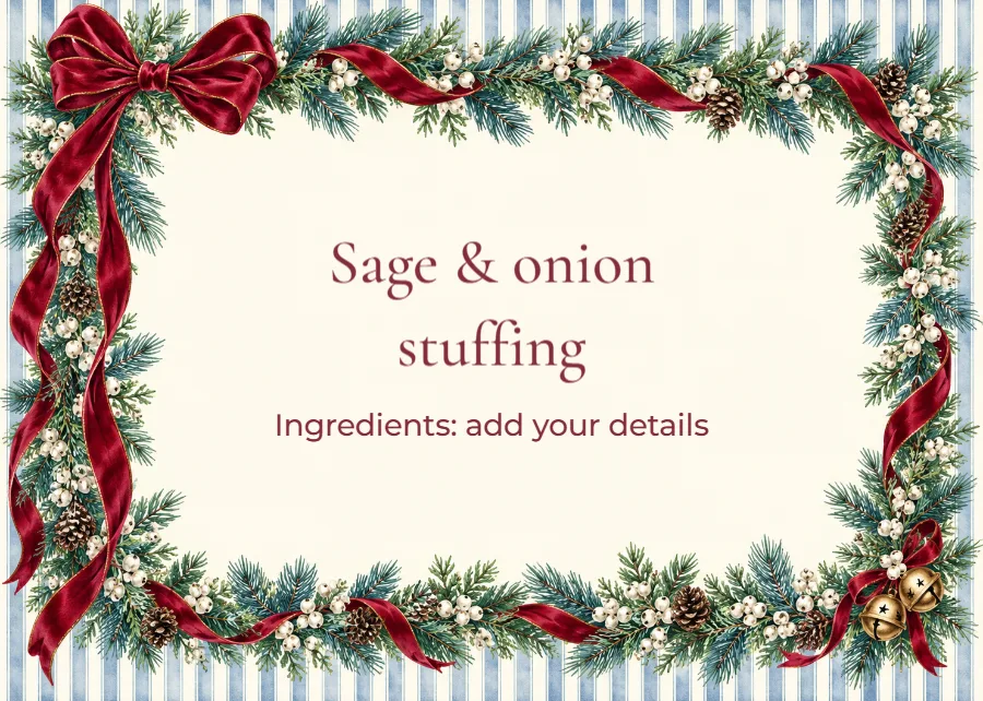 Velvet & pine – Christmas buffet label: printable design preview