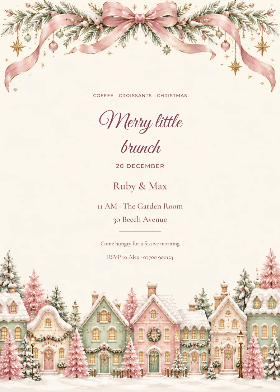 Pinkmas village – Christmas brunch: printable design preview