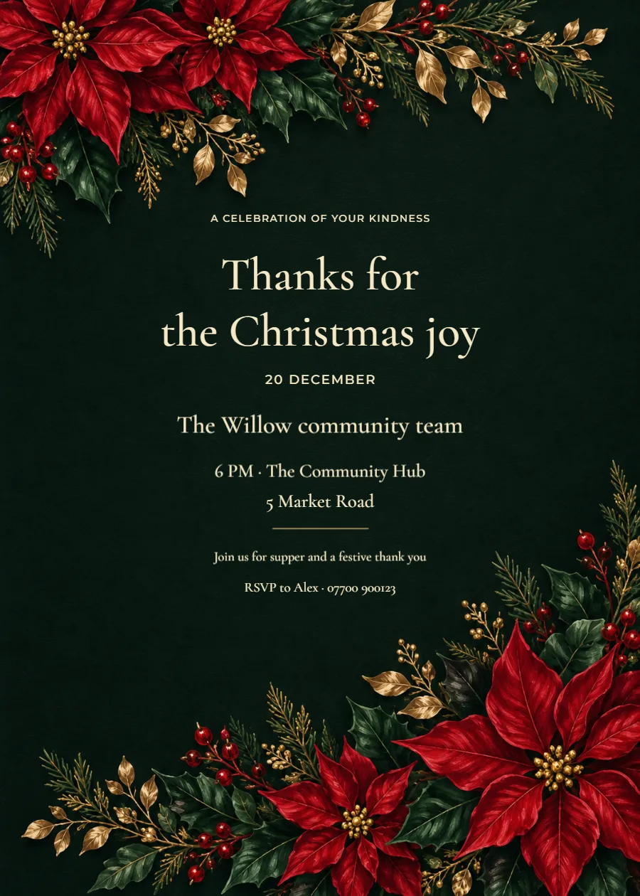 Midnight poinsettia – Christmas volunteer thank you: printable design preview