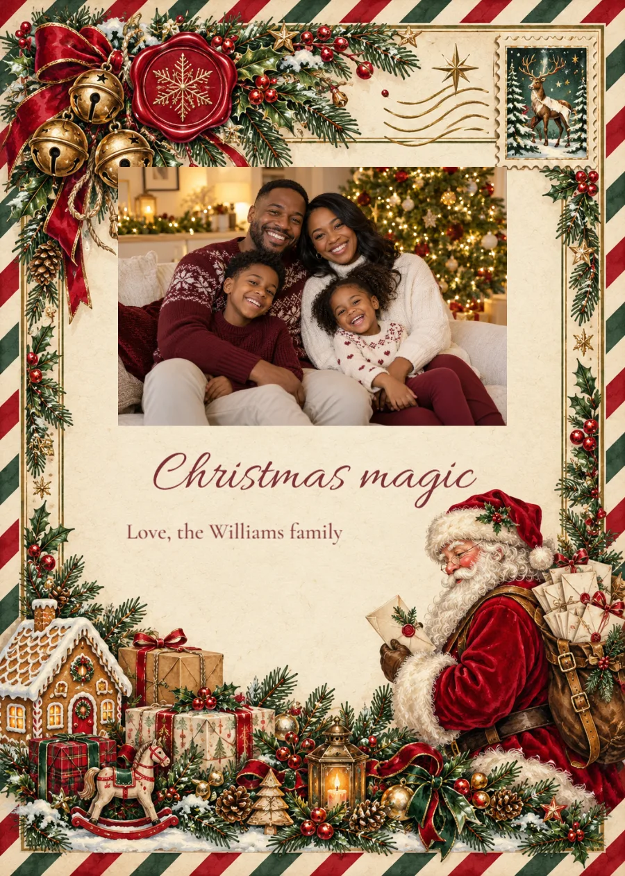 North Pole post – family photo Christmas card: printable design preview