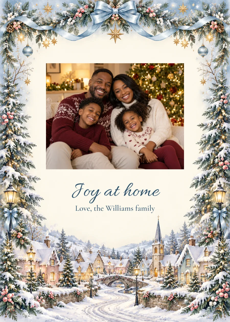 Home for the holidays – family photo Christmas card: printable design preview
