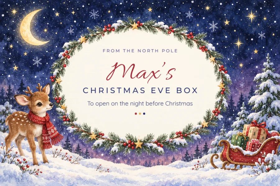 Starry reindeer – Christmas Eve box label: printable design preview