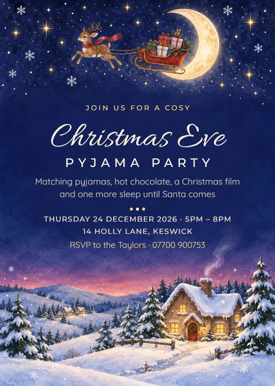 Starry reindeer – Christmas Eve pyjama party: printable design preview