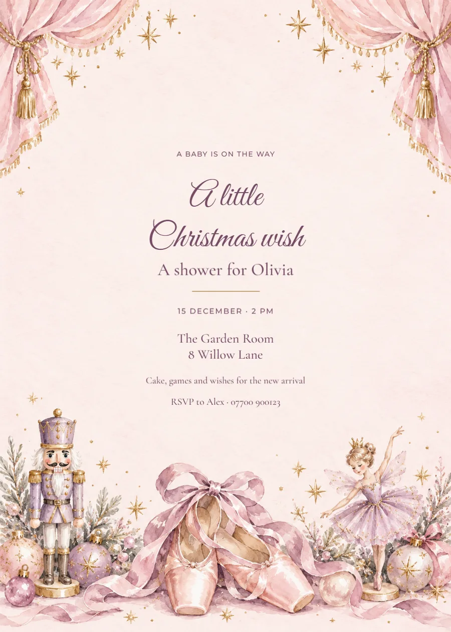 Sugarplum ballet – Christmas baby shower: printable design preview