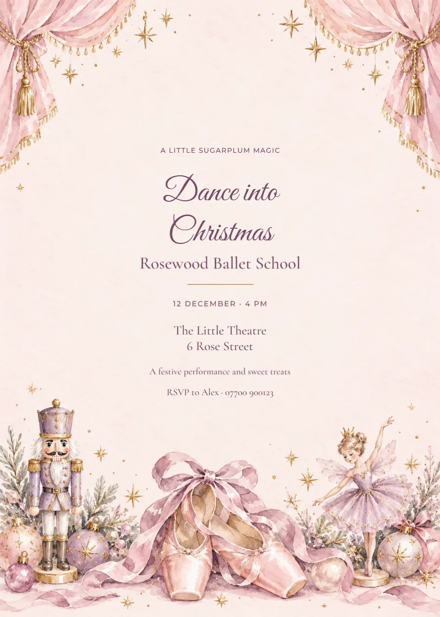 Sugarplum ballet – Christmas ballet party: printable design preview