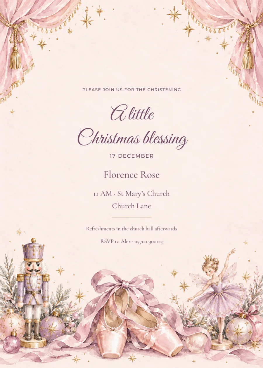 Sugarplum ballet – Christmas christening: printable design preview
