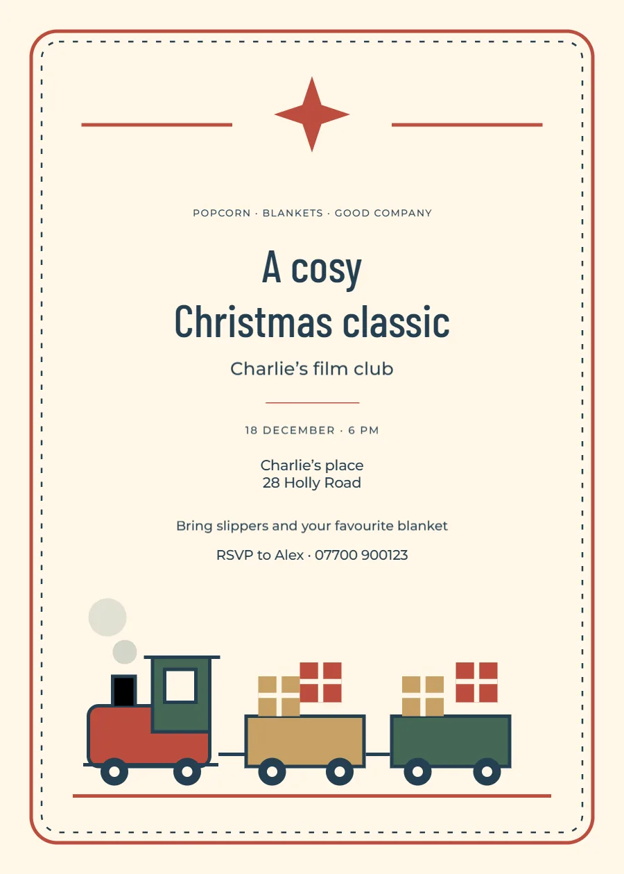 Christmas toy train – Christmas movie night: printable design preview
