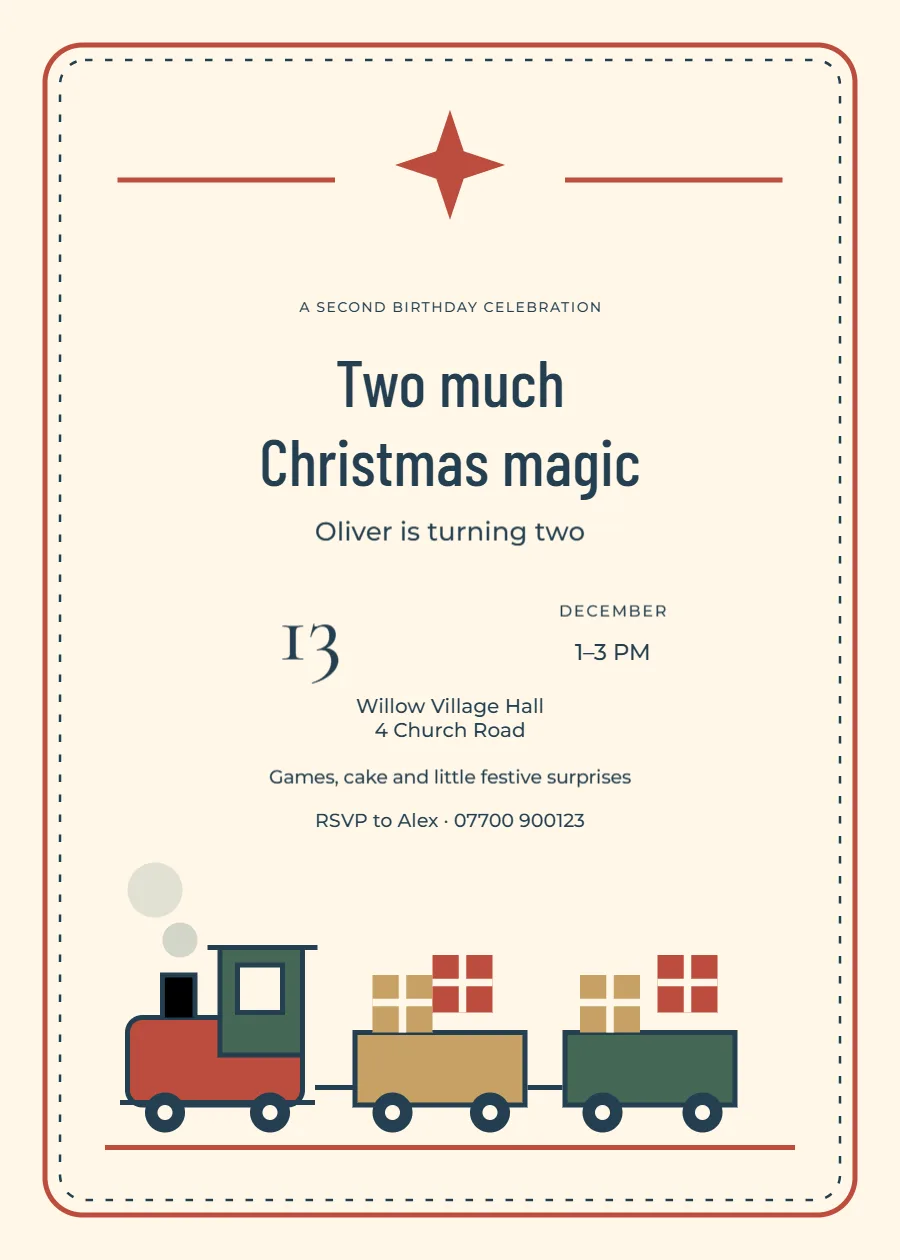 Christmas toy train – Christmas second birthday: printable design preview