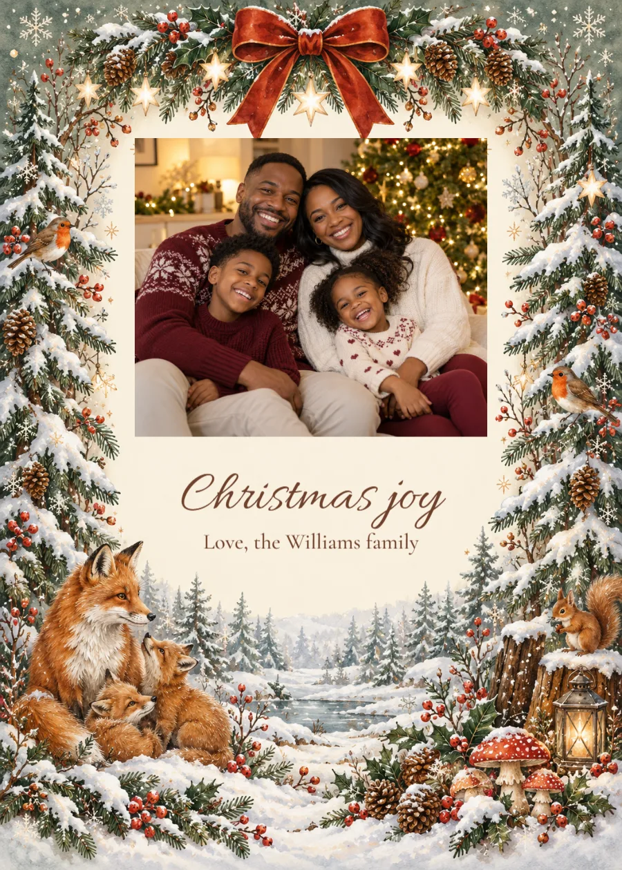 Together in the snow – family photo Christmas card: printable design preview
