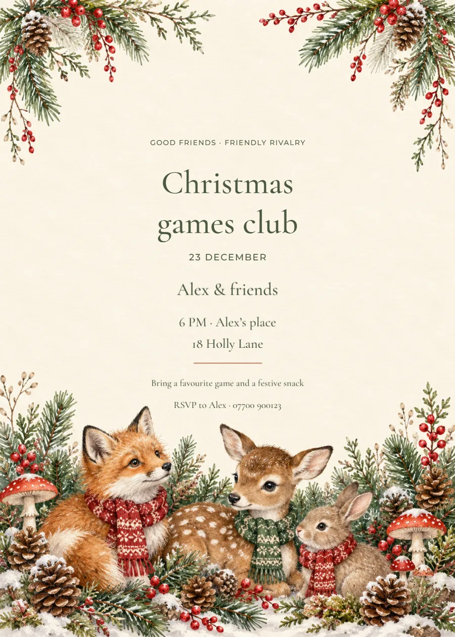 Woodland Christmas – Christmas games night: printable design preview