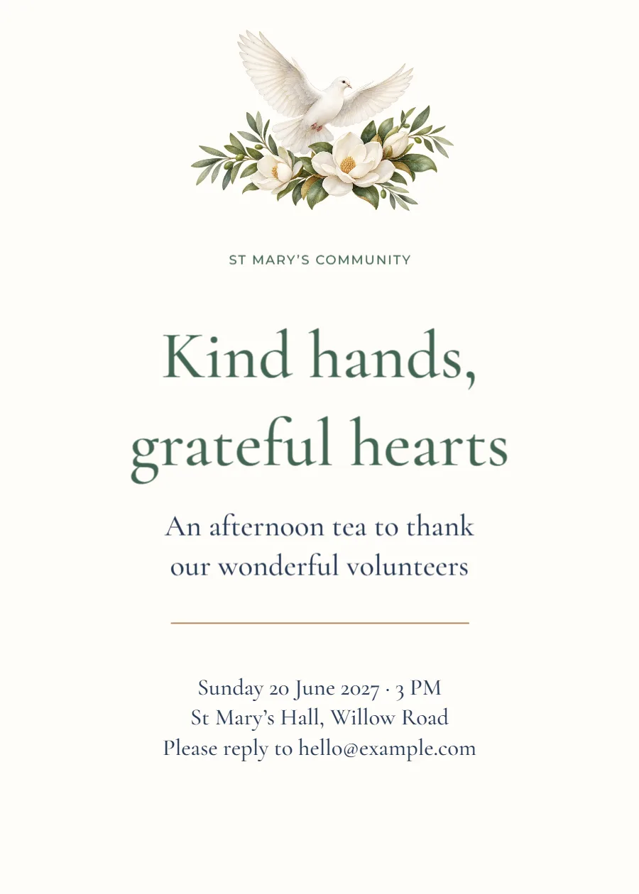 Kind hands, grateful hearts – volunteers tea: printable design preview
