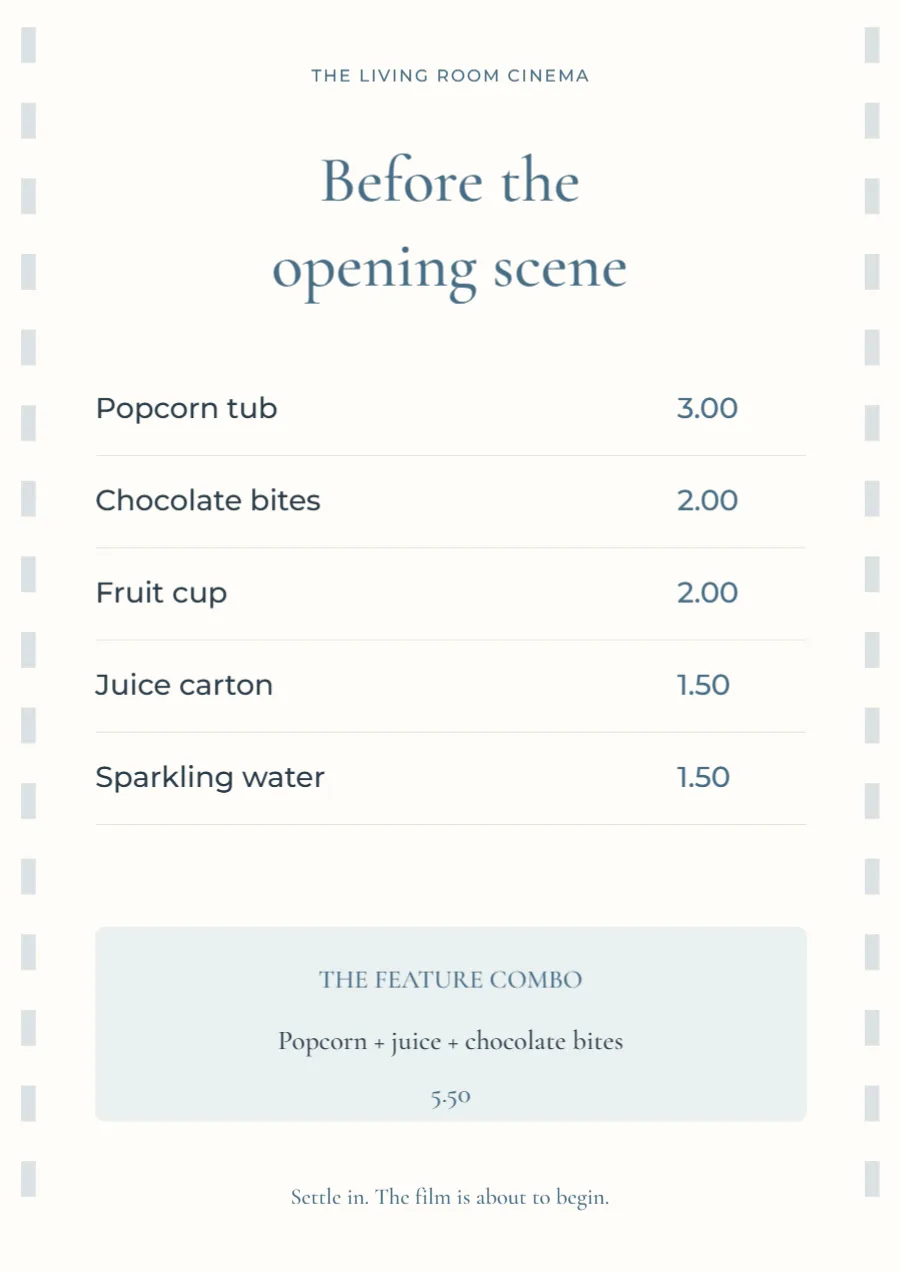 Before the opening scene – snack counter: printable design preview