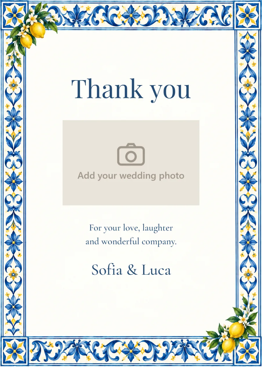 Citrus riviera – photo thank-you card: printable design preview