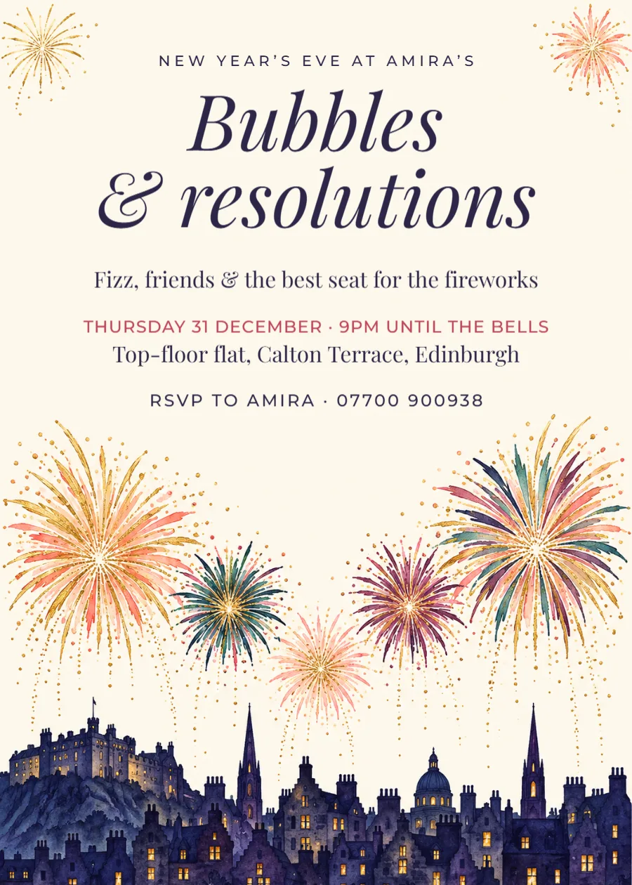 Bubbles & resolutions – New Year’s Eve drinks: printable design preview