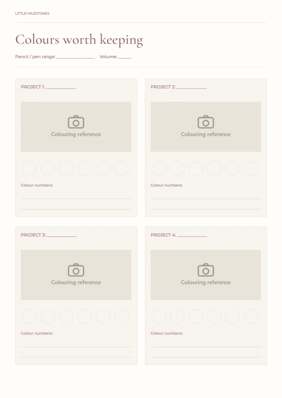 Colours worth keeping – colouring palette log: printable design preview