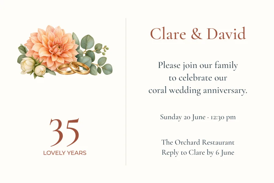 Thirty-five lovely years – coral anniversary: printable design preview