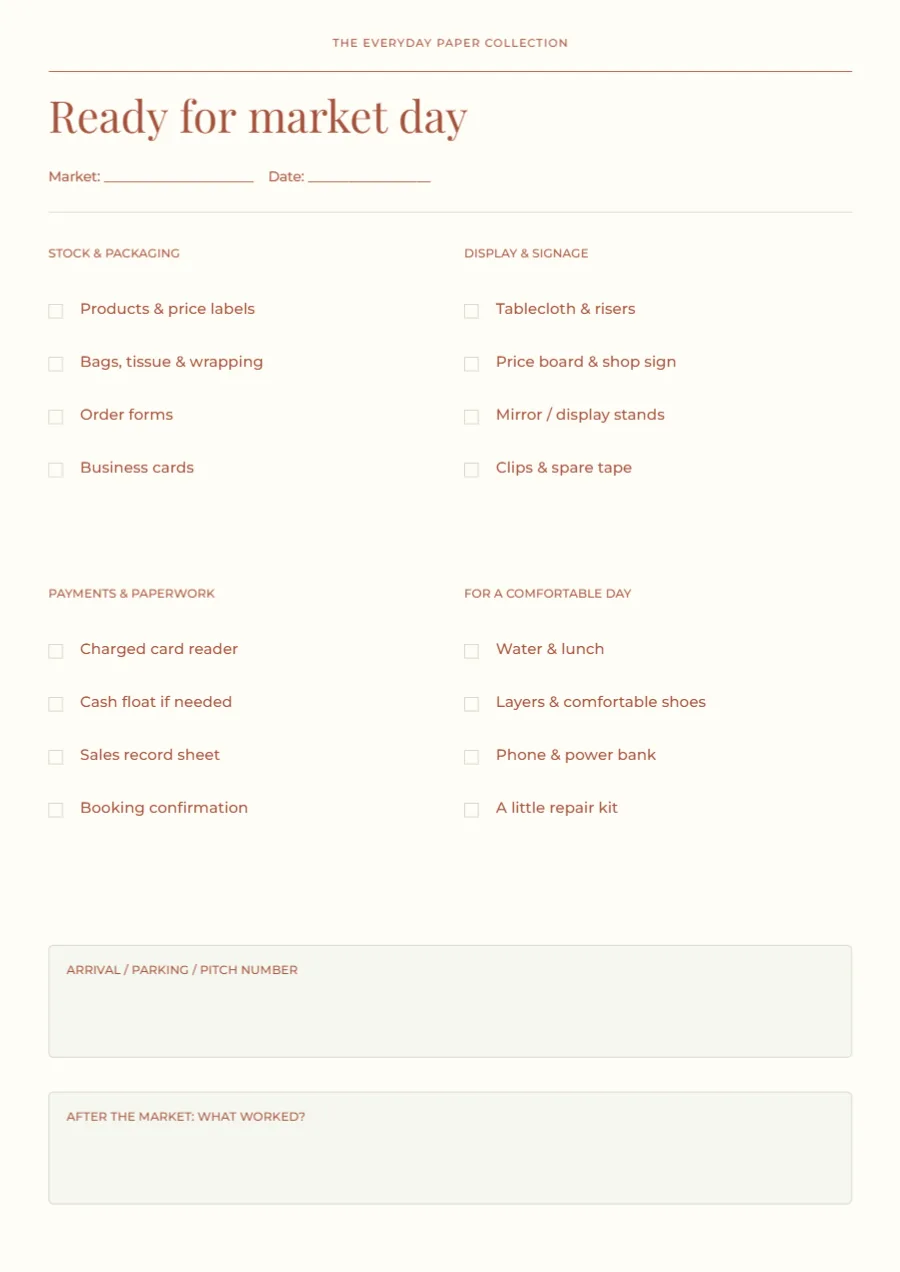 Ready for market day – maker checklist: printable design preview
