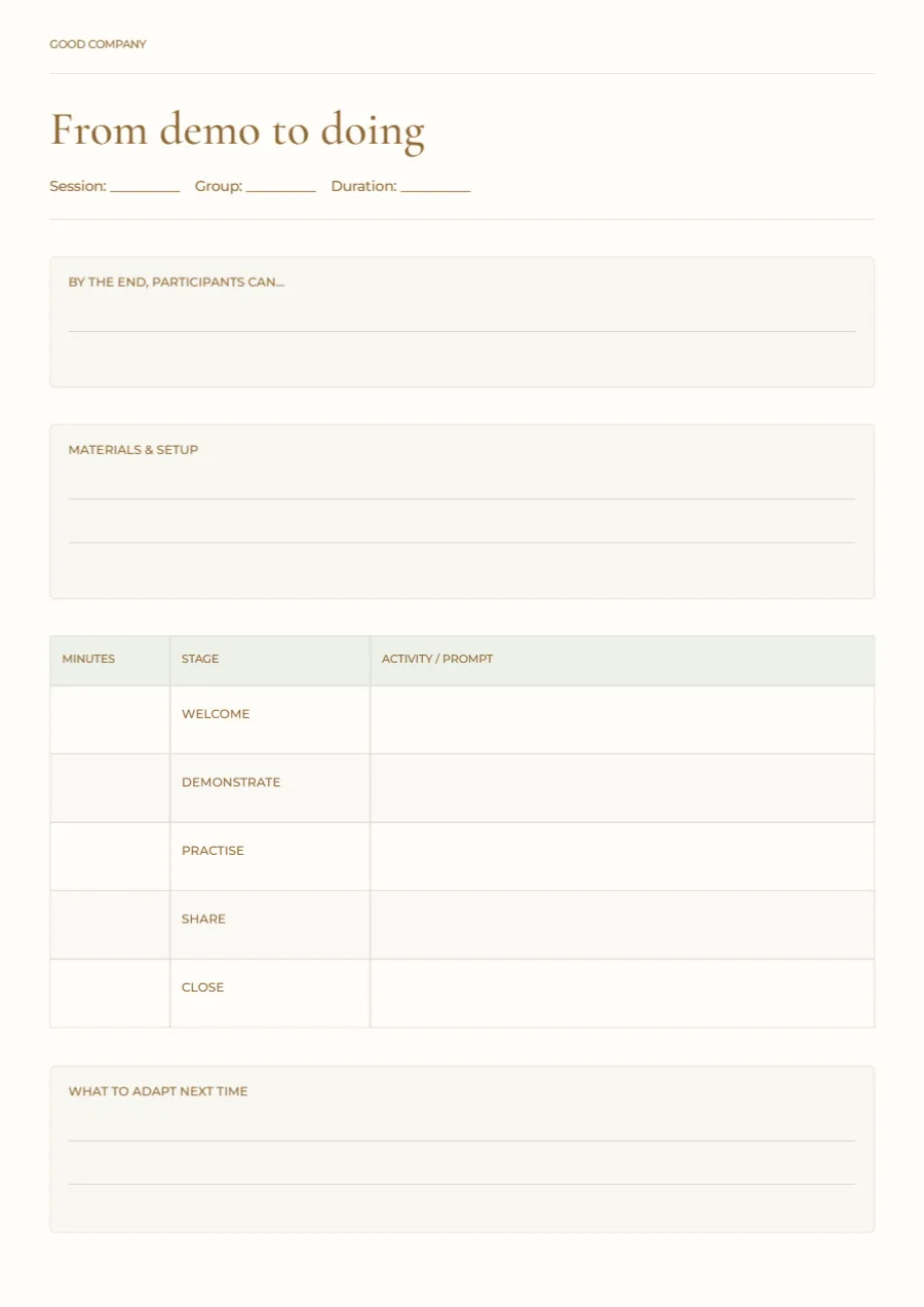 From demo to doing – workshop lesson plan: printable design preview