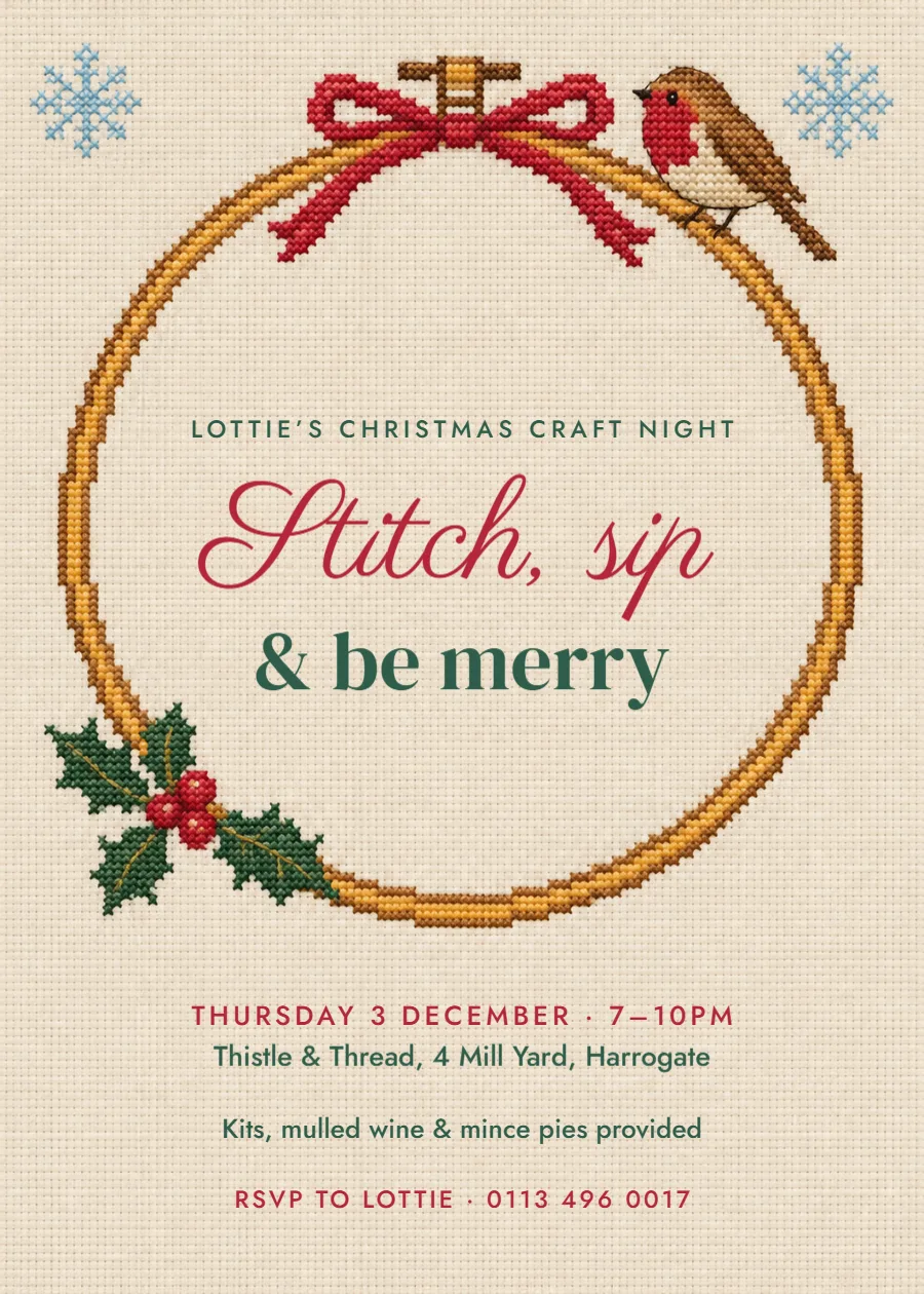 Cross-stitch Christmas – stitch & sip craft night: printable design preview